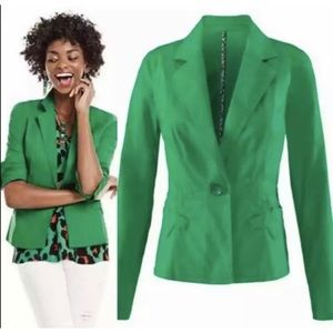 CAbi Verde Kelly Green Cotton One Button Jacket Blazer Casual Career Office